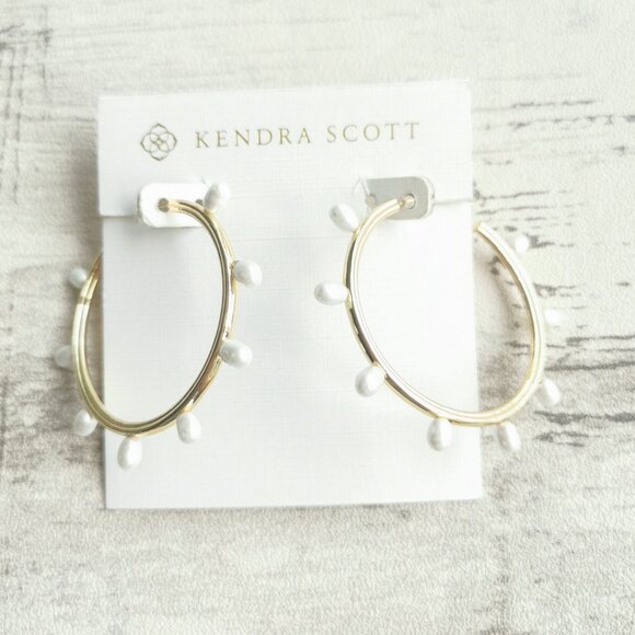 Kendra Scott Jewelry - Kendra Scott Gold White Pearl Hoop Earrings - Leighton